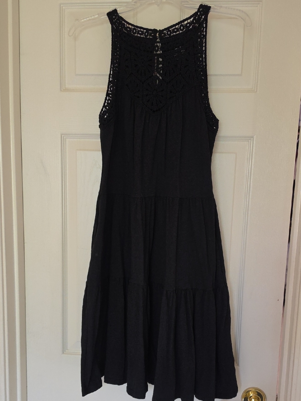 Time and Tru Black Crochet Yoke Tiered Midi Dress